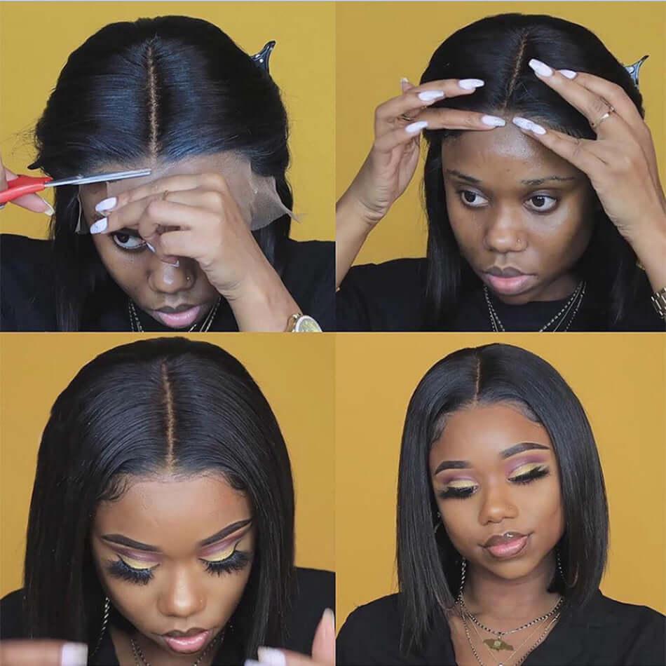 13x1 Lace T Part Short Straight Bob Remy Wig Brazilian Hair