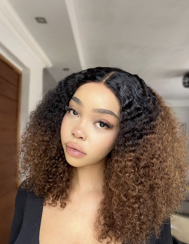 Brazilian Lace Wig 5x5 Deep Curl Col 1B4 18 Inch