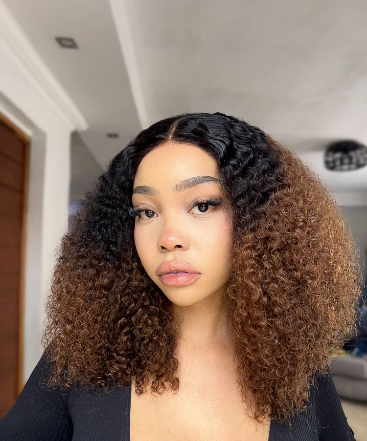 Brazilian Lace Wig 5x5 Deep Curl Col 1B4 18 Inch