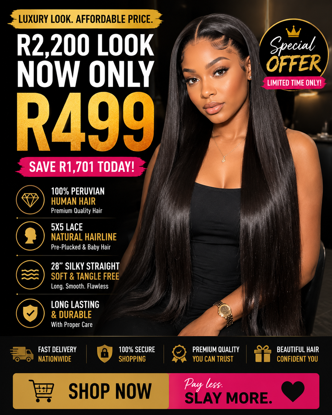 Peruvian 5x5 Lace Wig - Straight 28"