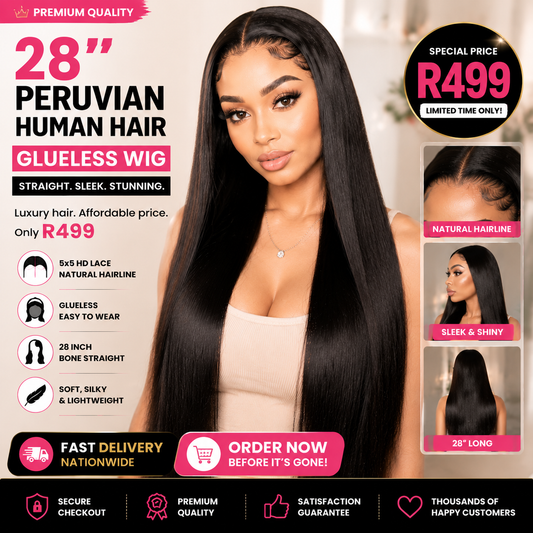 28" Peruvian Human Hair Glueless 5x5 Lace Wig — Bone Straight Luxury Look