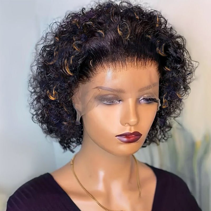 Flash Sale | Short Curly Pixie Cut 13x1 Lace Wig Natural Black & 1B/27 Ombre Glueless Wig