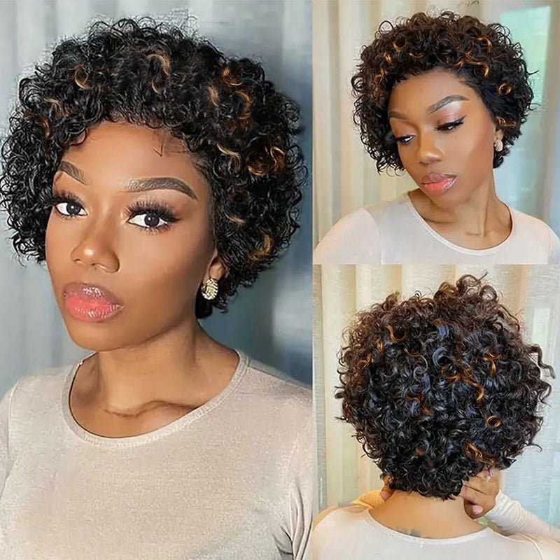 Flash Sale | Short Curly Pixie Cut 13x1 Lace Wig Natural Black & 1B/27 Ombre Glueless Wig