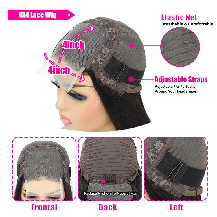 ReadytoGo Glueless 4x4 Lace Closure Bob Straight Wig